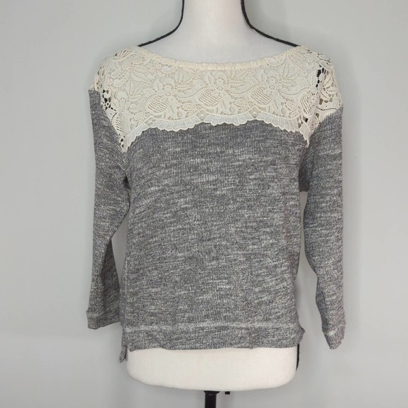 Abercrombie & Fitch Lace Crochet Gray Knit Metallic Sweater | XS - Picture 1 of 8